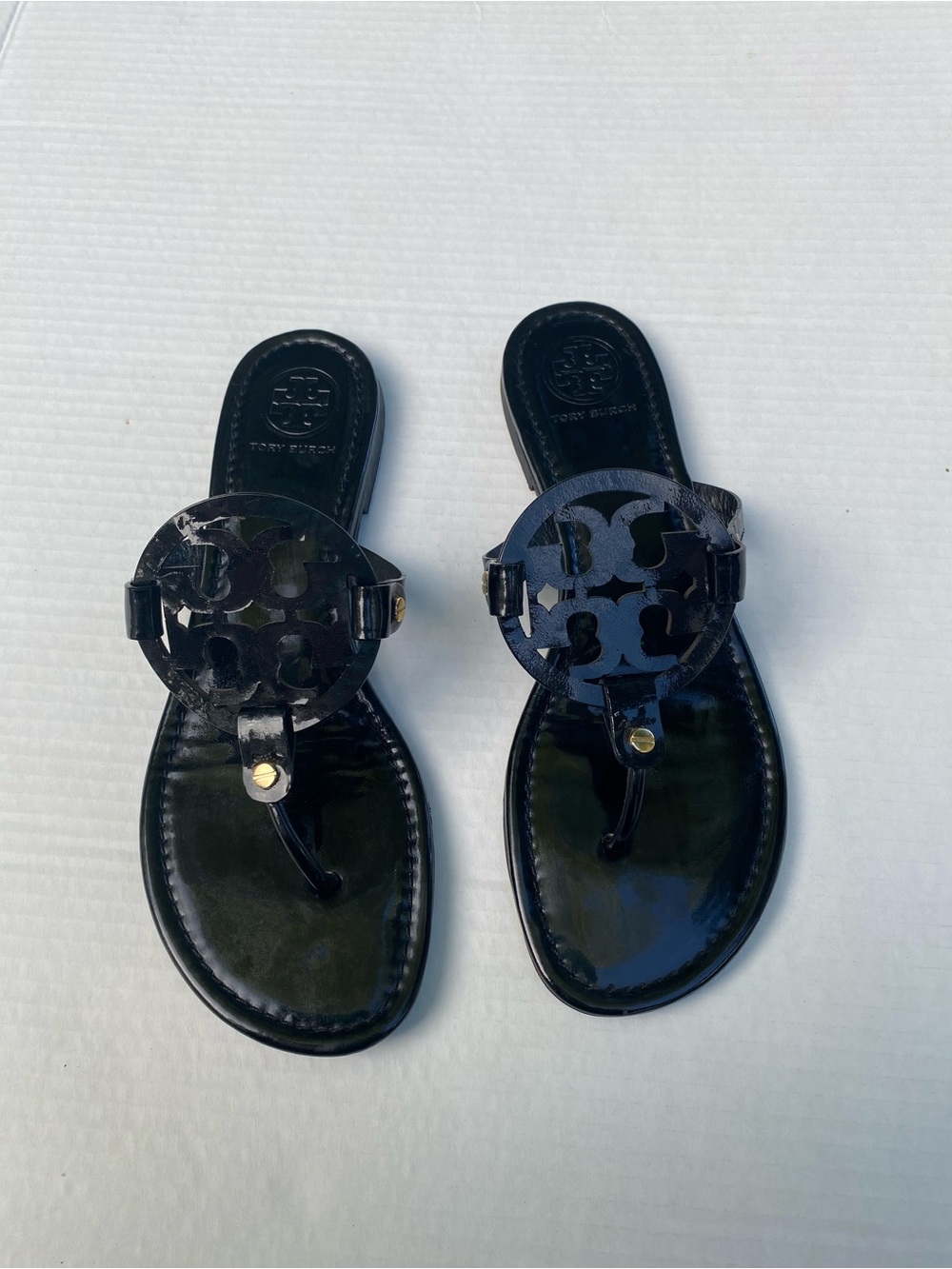 Tory Burch Miller Black Patent Leather Sandals Size 9M 🖤✨